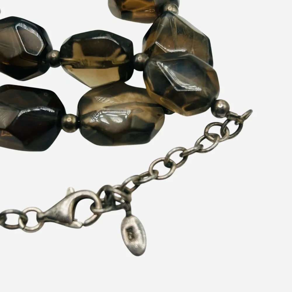Vintage Signed Barse Smoky Quartz Faceted Nugget Necklace Sterling Silver